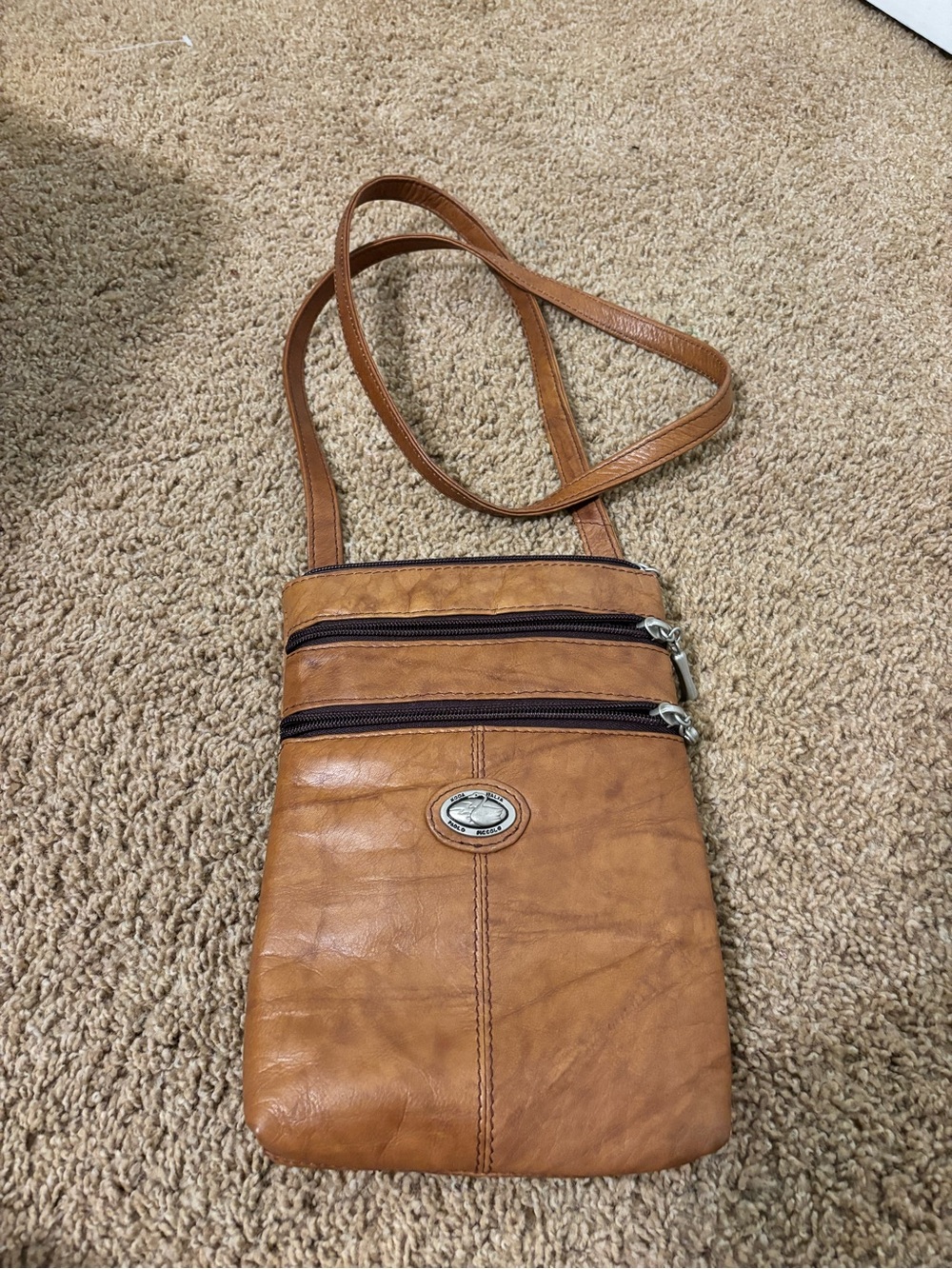 Genuine Leather Crossbody Bag with Dual Zippers